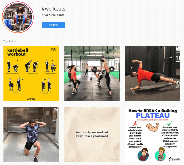 #Workouts Hashtag Screenshot